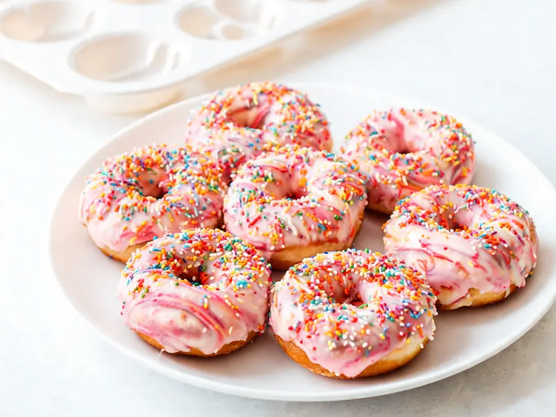 Ofen-Donuts mit Glasur und Streuseln (KI-generiertes Bild)