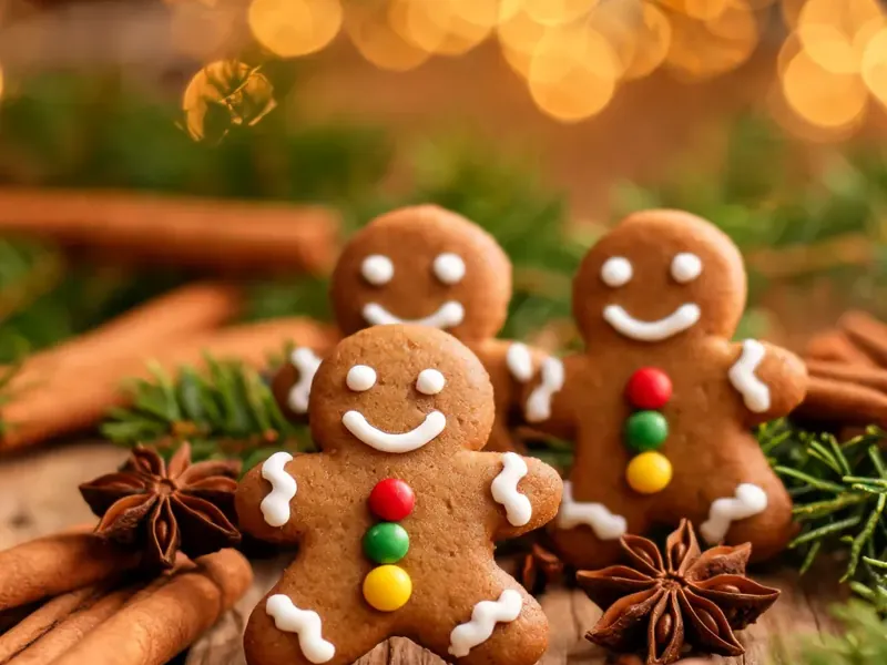 Lebkuchenmännchen mit Zuckergesicht und bunten Knöpfen (KI-generiertes Bild)
