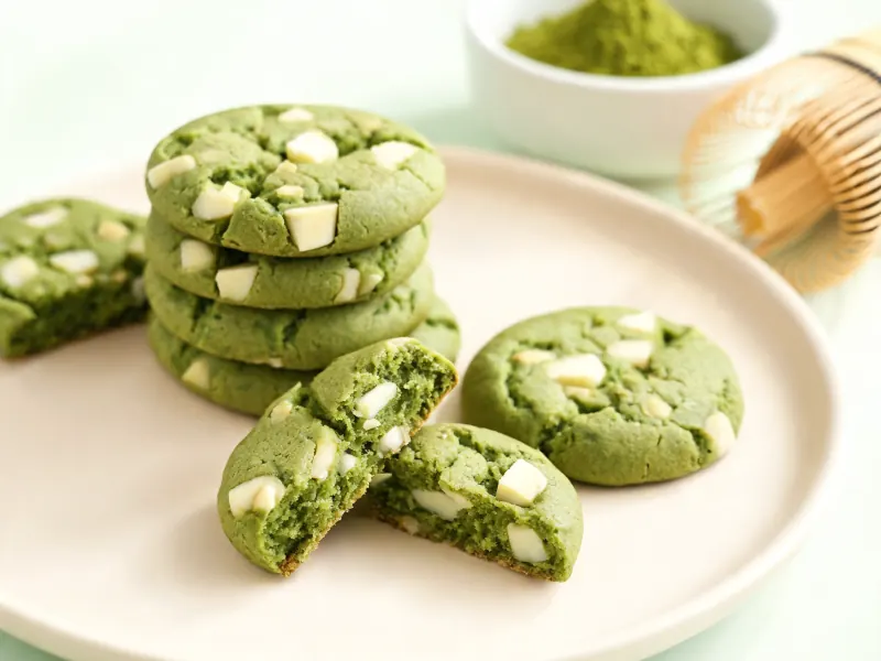 Grüne Matcha-Cookies mit weißer Schokolade (KI-generiertes Bild)