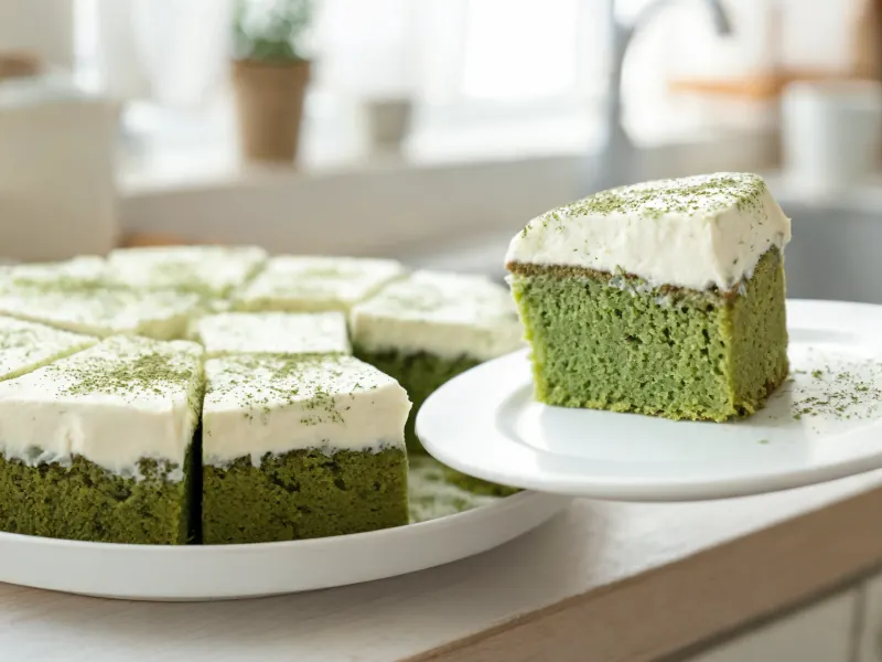 Matcha-Kuchen mit Vanillefrosting (KI-generiertes Bild)