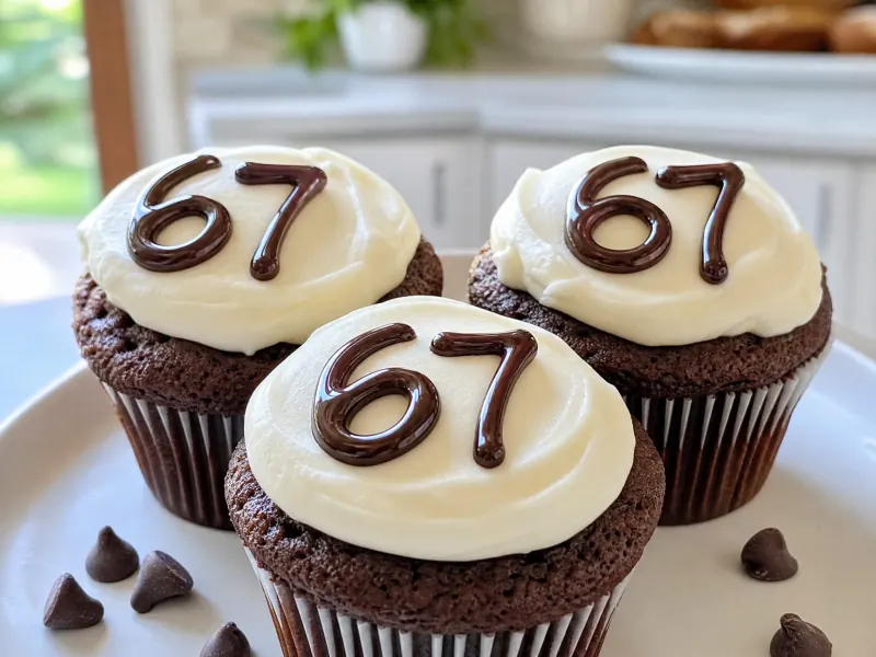 Schoko-Muffins mit 67 aus Schokolade (KI-generiertes Bild)
