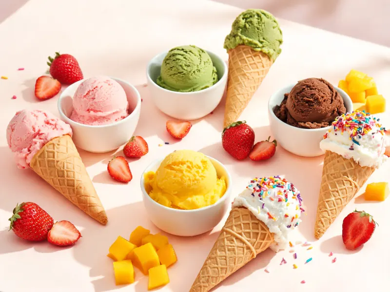 Eis in vielen Sorten (KI-generiertes Bild)