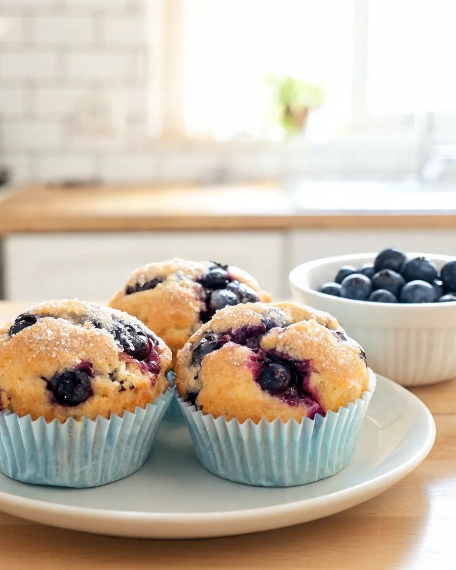 Blaubeer-Muffins mit frischen Blaubeeren (KI-generiertes Bild)