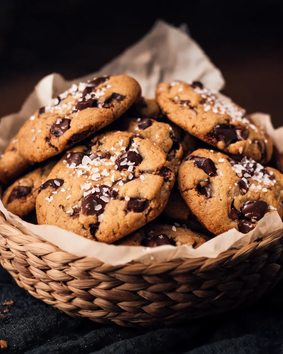 Schoko-Cookies in einem Korb (KI-generiertes Bild)