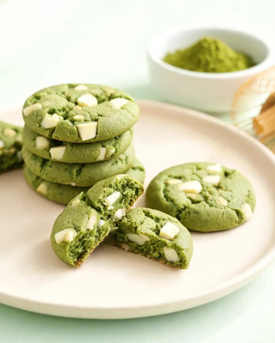 Grüne Matcha-Cookies mit weißer Schokolade (KI-generiertes Bild)